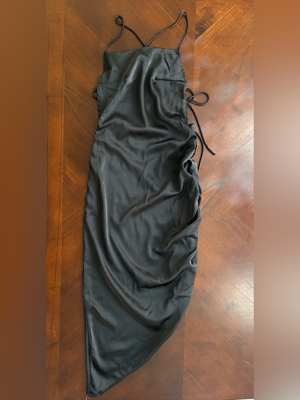 Fiesta Black Asymmetrical Slip Dress with Side Tie Detail size s